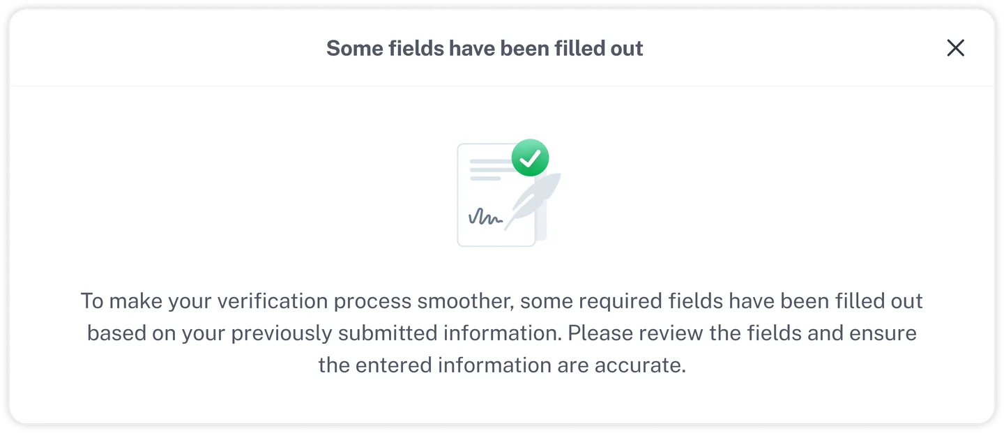 Prefill notification shown to users on form entry